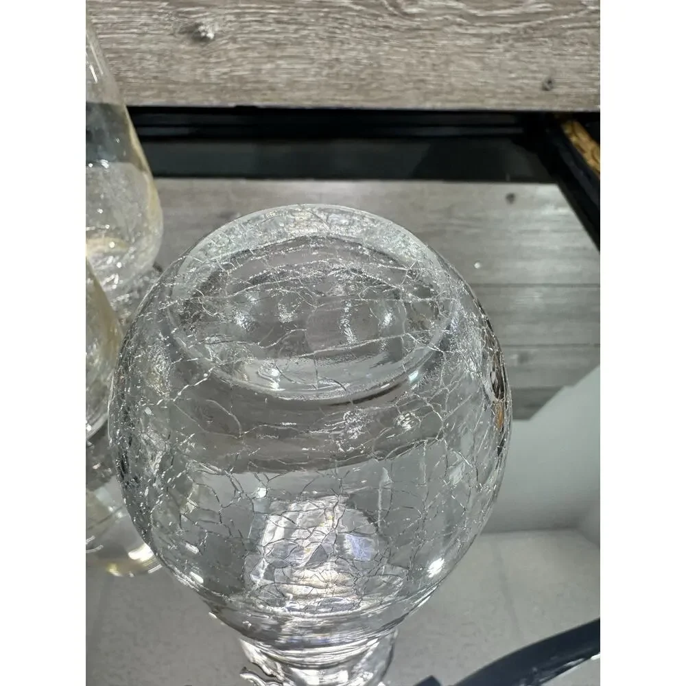 Pier 1 Clear Light Amber Crackle Glass Tumblers High Ball Glasses 6” ~set Of 4